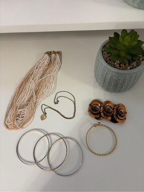 Jewelry Lot Statement Necklace, Bangles, Copper Bracelet&Heart Necklace